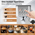 Máquina de café espresso Veyro de 20 bares – Acero inoxidable con espumador de leche
