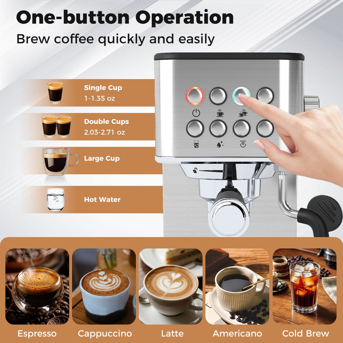 Veyro Espresso Machine 20 Bar – Stainless Steel with Milk Frother