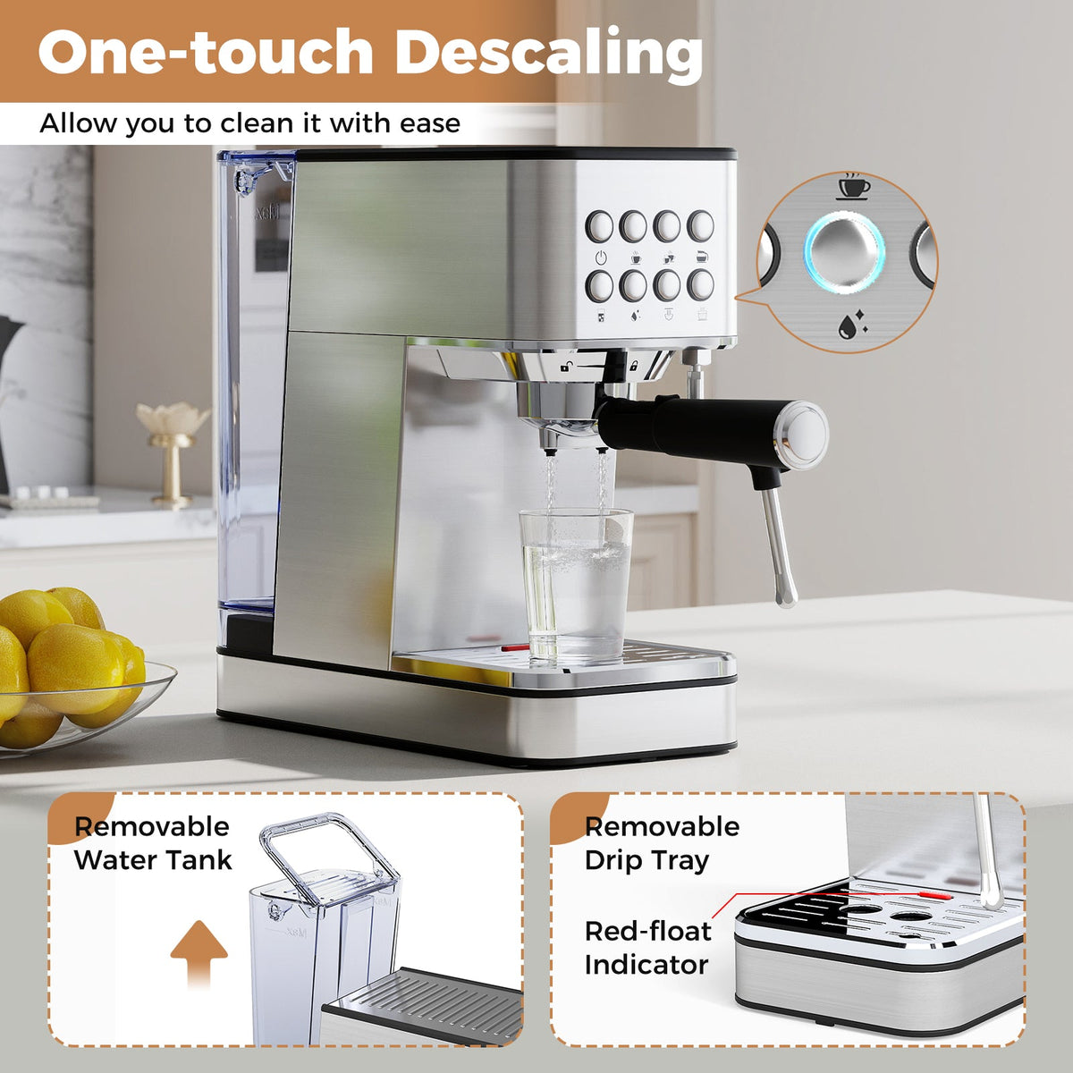 Máquina de café espresso Veyro de 20 bares – Acero inoxidable con espumador de leche