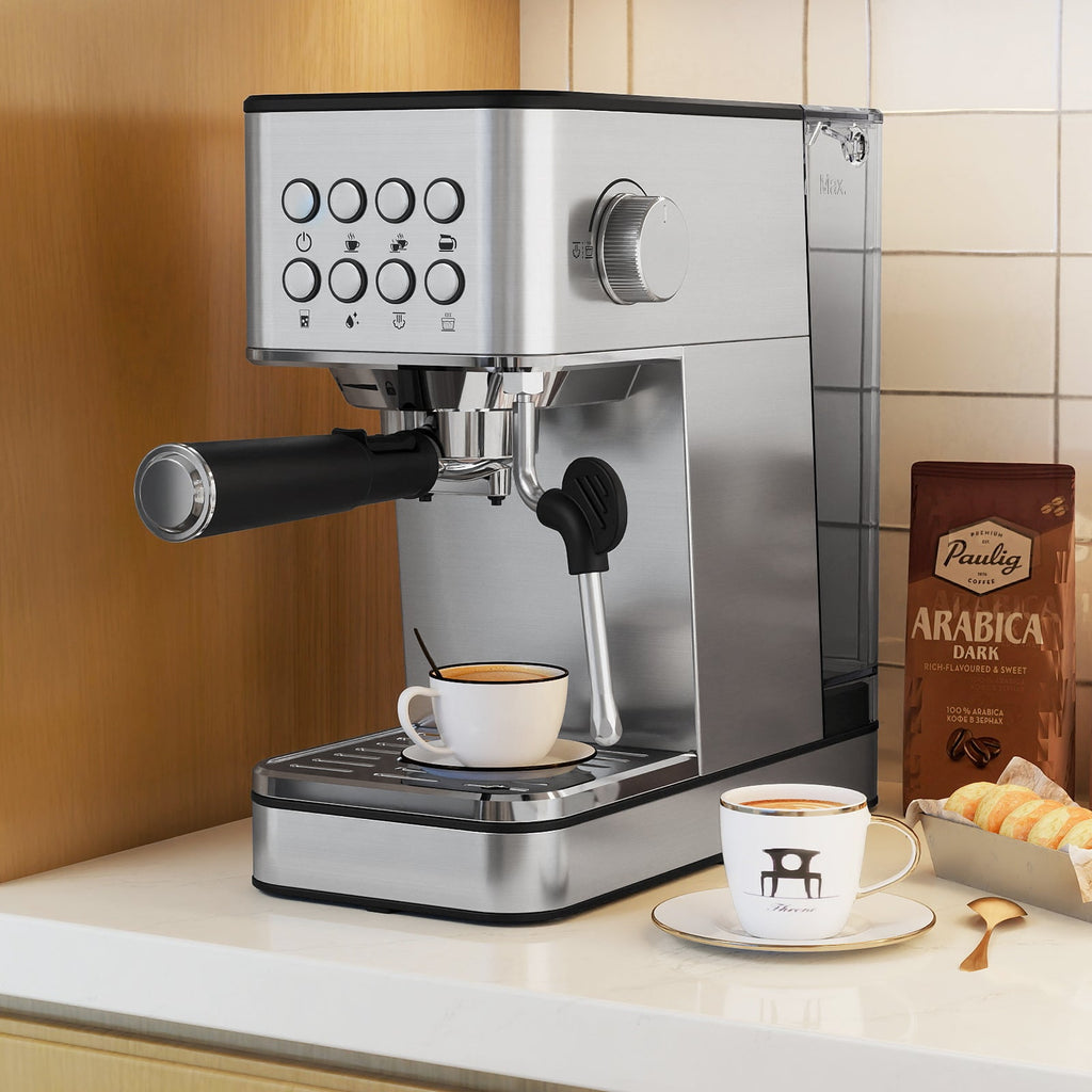 Máquina de café espresso Veyro de 20 bares – Acero inoxidable con espumador de leche